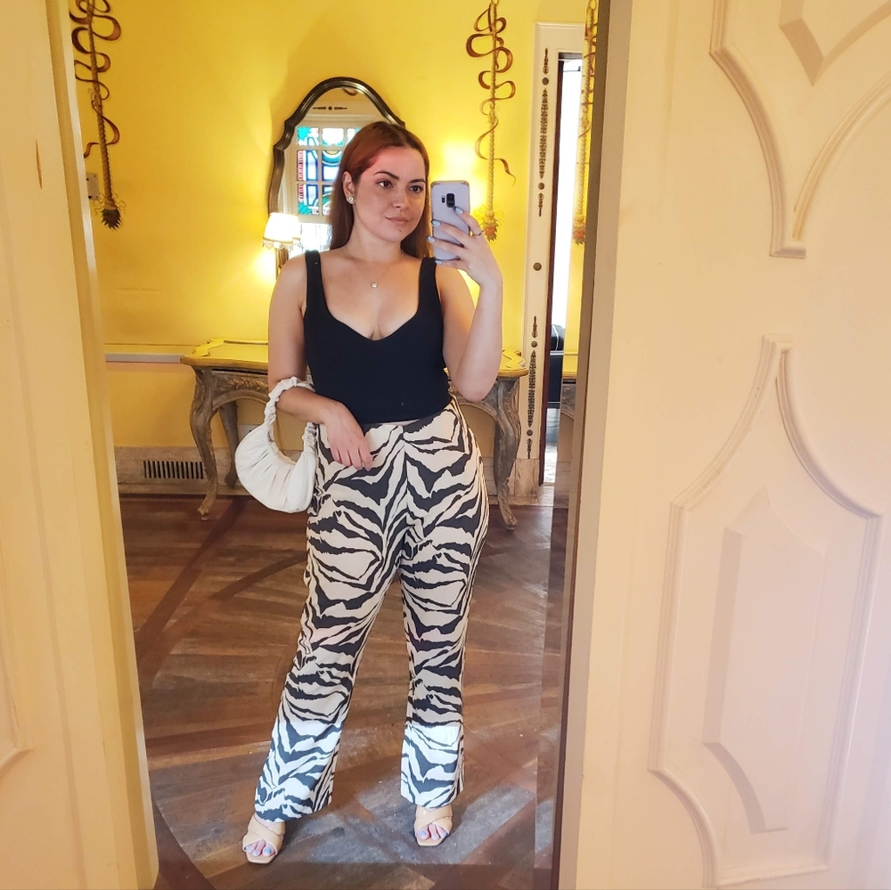H&M cream striped pants